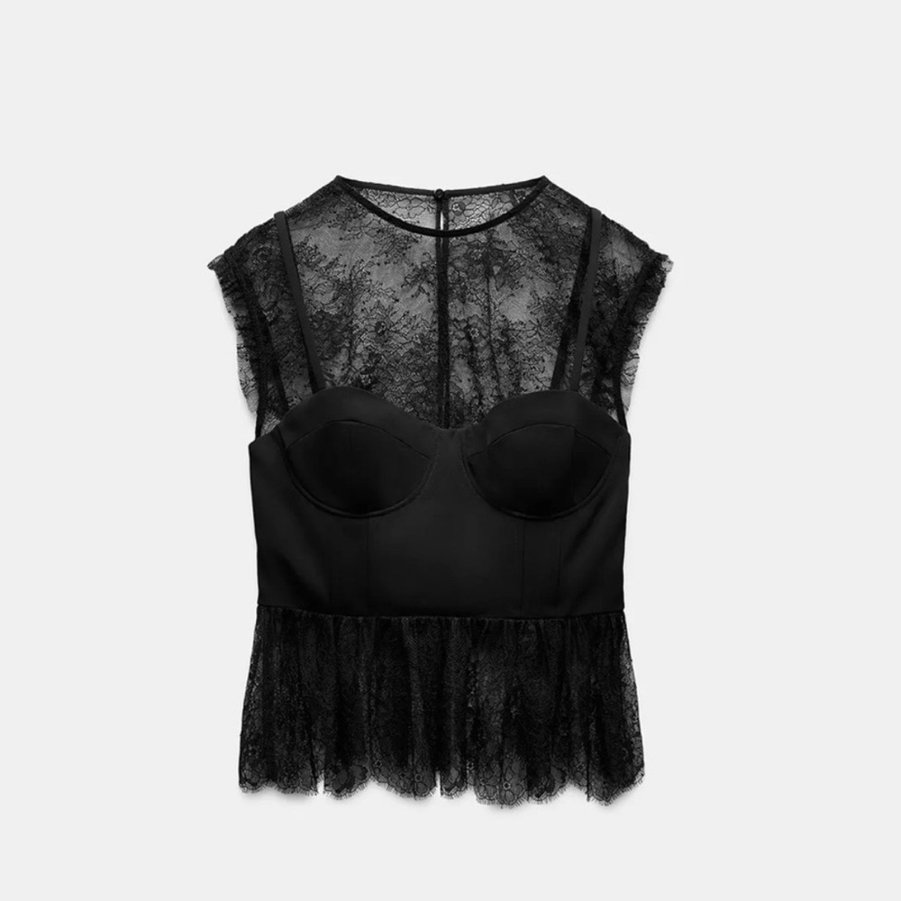 Zara Black Lace Cap Sleeve Blouse
